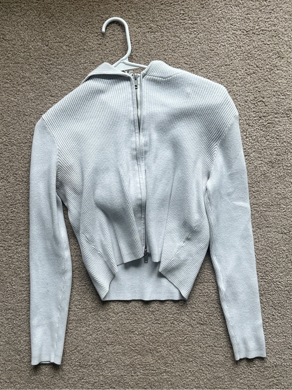 Brandy Melville Light Gray Ribbed Zip-Back Crop Jacket